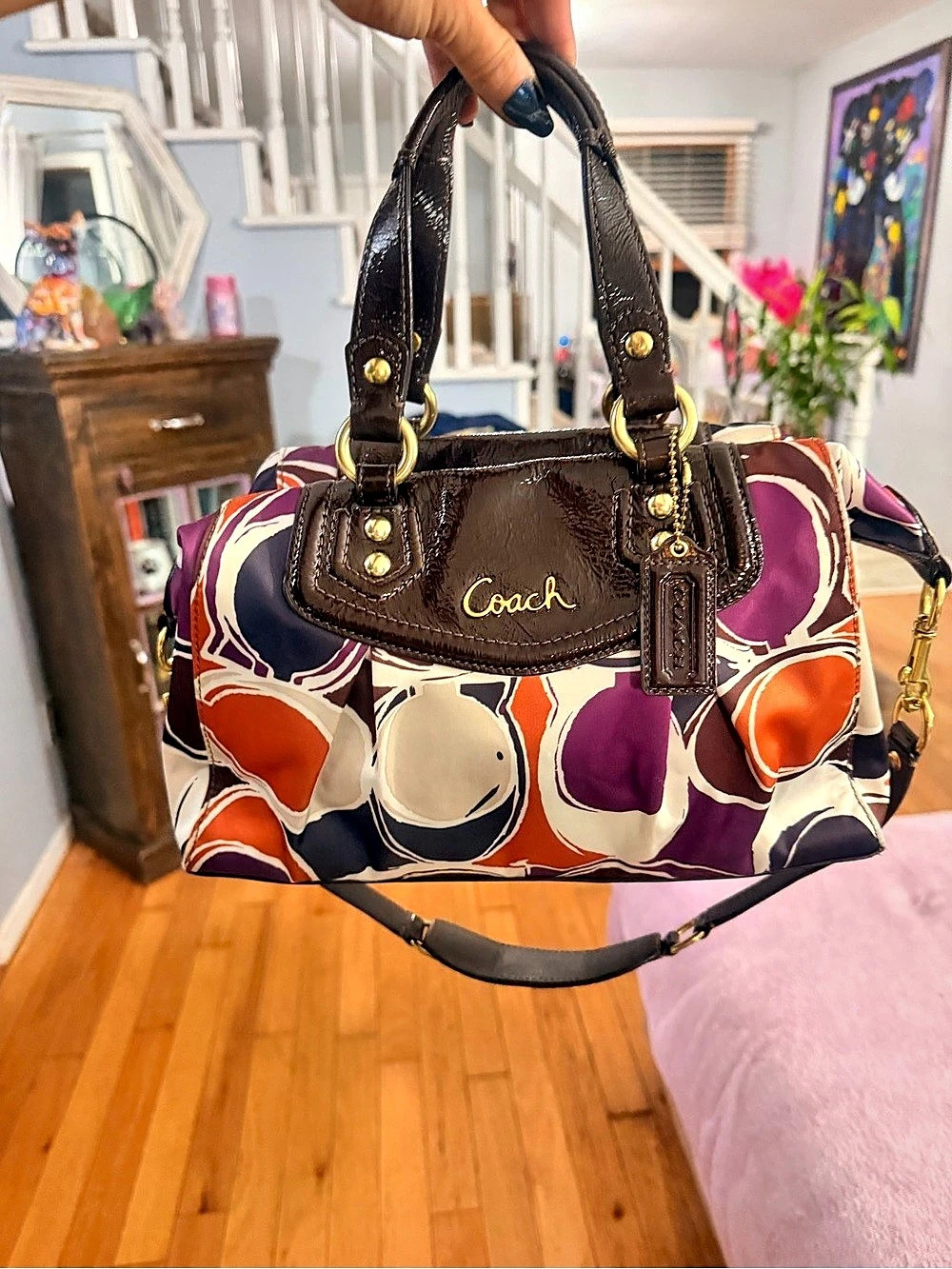 Coach Abstract Shoulder Bag in Purple & Brown
